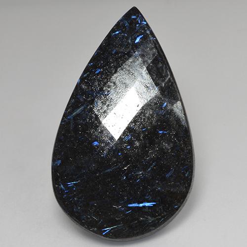 29.44 ct Black Nuummite Gemstone, Nuummite Gem in Pear Double-Sided Checkerboard Shape for Sale.