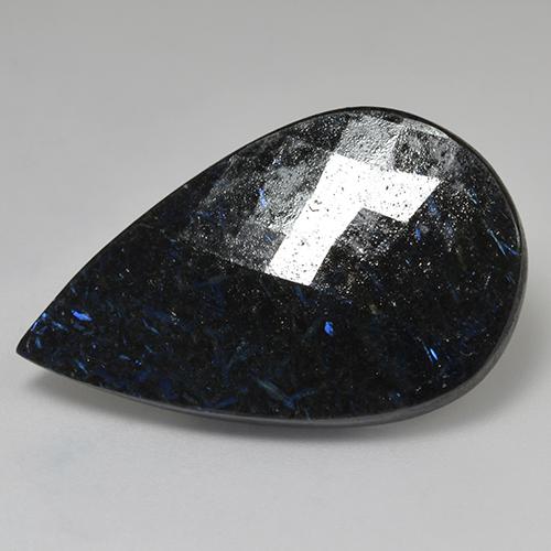 29.44 ct Black Nuummite Stone, Natural Nuummite in Pear Double-Sided Checkerboard Shape for Sale