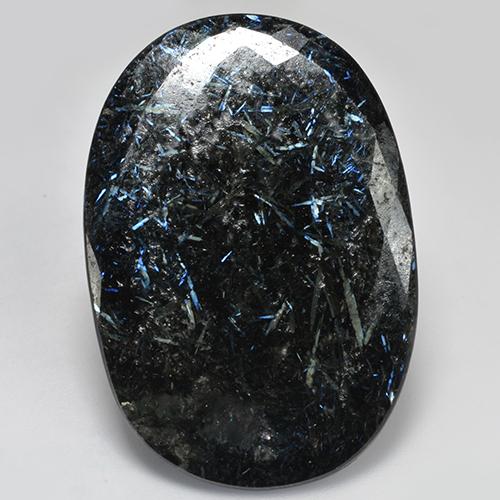 Negro con destello azul Nuummite Gema - 48.7ct Forma de Tablero de Ajedrez Óvalo (ID: 524810)