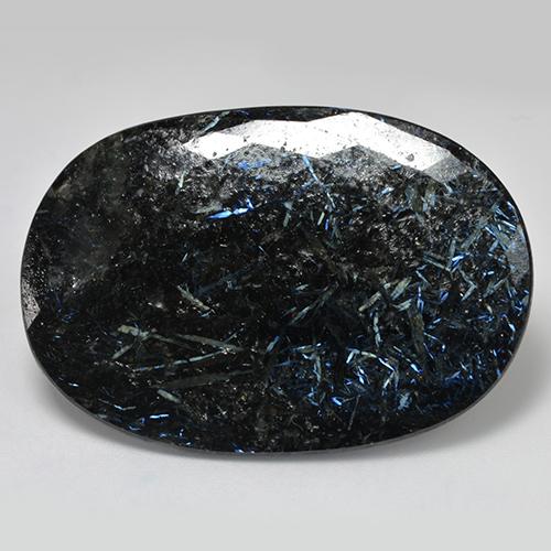 48.65 ct Black Nuummite Stone, Natural Nuummite in Oval Checkerboard Shape for Sale