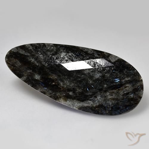 35.82 ct Black Nuummite Stone, Natural Nuummite in Pear Double-Sided Checkerboard Shape for Sale