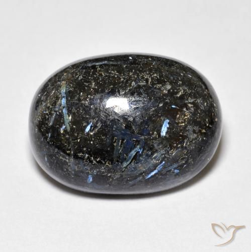 20.81 ct Black Nuummite Stone, Natural Nuummite in Oval Cabochon Shape for Sale