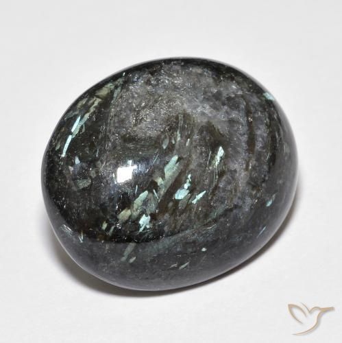 18.41 ct Black Nuummite Stone, Natural Nuummite in Oval Cabochon Shape for Sale