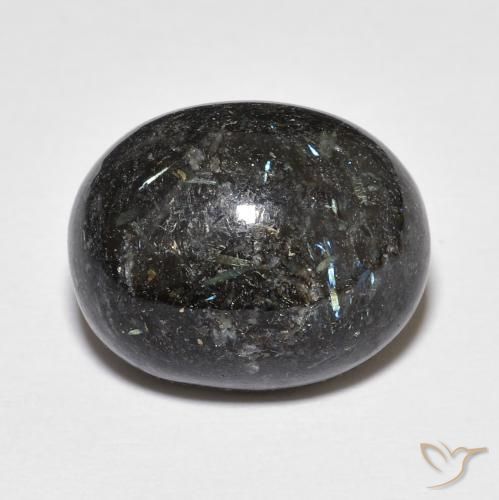 14.14ct Natural Black with Blue Sparkle Nuummite, Oval, Opaque