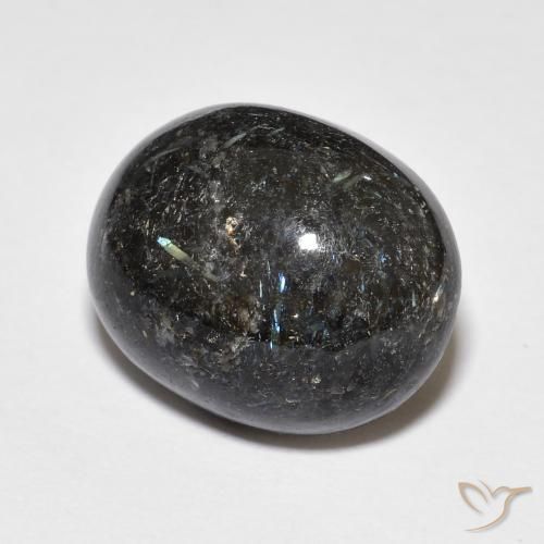 14.14 ct Black Nuummite Stone, Natural Nuummite in Oval Cabochon Shape for Sale