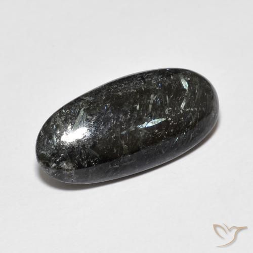 7.87 ct Black Nuummite Stone, Natural Nuummite in Oval Cabochon Shape for Sale