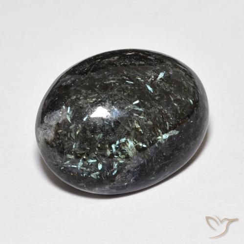 13.71 ct Black Nuummite Stone, Natural Nuummite in Oval Cabochon Shape for Sale