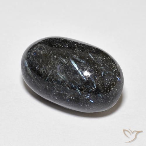 14.96 ct Black Nuummite Stone, Natural Nuummite in Oval Cabochon Shape for Sale