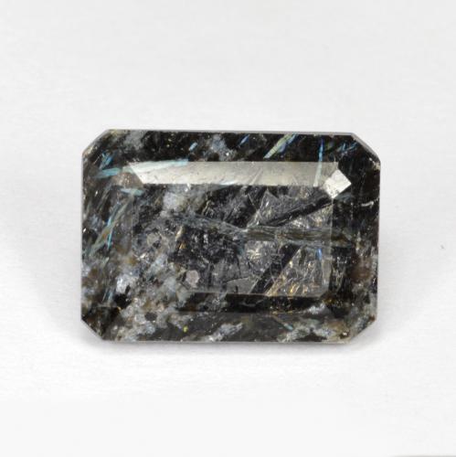 6.77 ct Black Nuummite Gemstone, Nuummite Gem in Octagon Step Cut Shape for Sale.