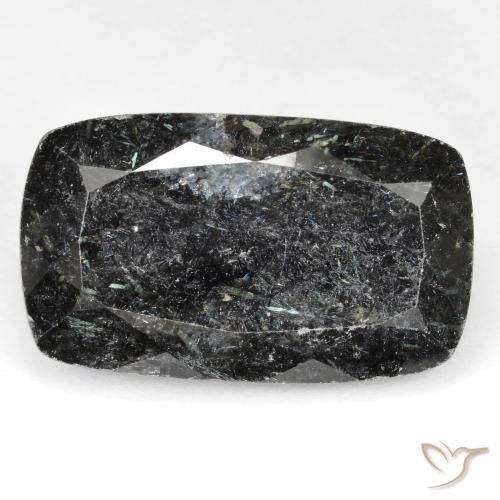 Nuummite 24,7 x 14,6mm nero Taglio a cuscino dall'India, peso di 29,18 ct, gemma naturale non trattati in purezza Opaque, 1 pezzo Nuummite - Colore: Nero con scintillio blu, durezza Mohs di 5,5 - 6, Photo A