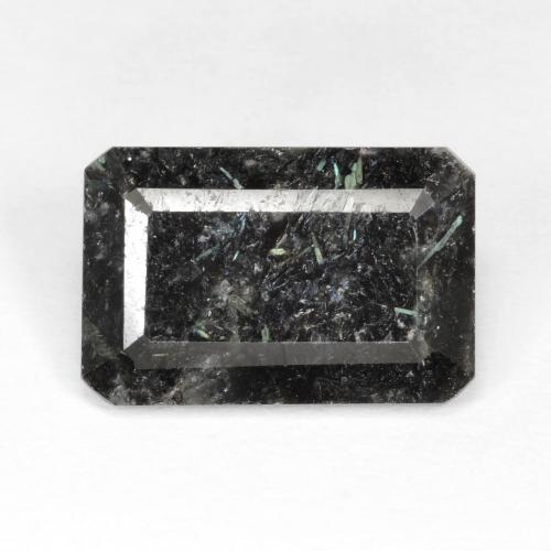 7.16ct Octagon / Emerald Cut Black With Blue Sparkle Nuummite from India, Dimension 14.9 x 9.8mm, Natural untreated Gemstone, Opaque Clarity, 1pc Octagon Step Cut Nuummite, Mohs Hardness of 5.5 - 6, Photo A