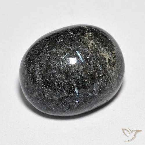 14.55 ct Black Nuummite Stone, Natural Nuummite in Oval Cabochon Shape for Sale