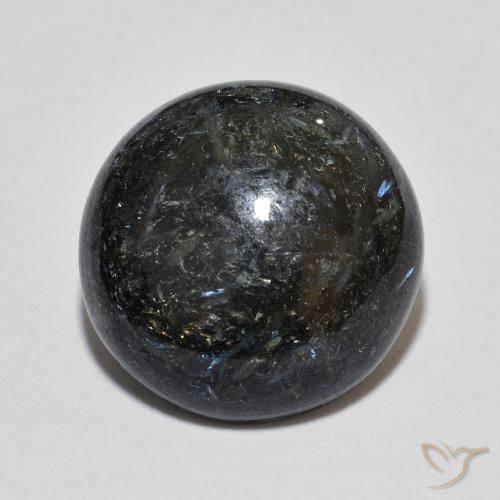 Nuummite 13,6mm nero Cabochon rotondo dall'India, peso di 7,71 ct, gemma naturale non trattati in purezza Opaque, 1 pezzo Nuummite - Colore: Nero con scintillio blu, durezza Mohs di 5,5 - 6, Photo A