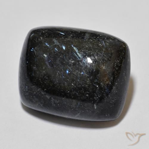17.27ct Natural Black with Blue Sparkle Nuummite, Cushion, Opaque
