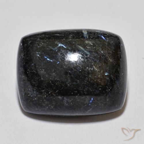 17.27 ct Black Nuummite Stone, Natural Nuummite in Cushion Cabochon Shape for Sale