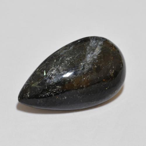 7.64 ct Black Nuummite Gemstone, Nuummite Gem in Pear Cabochon Shape for Sale.
