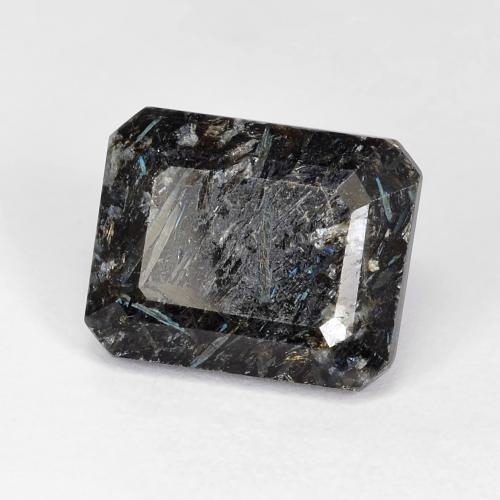7.31 ct Black Nuummite Gemstone, Nuummite Gem in Octagon Step Cut Shape for Sale.