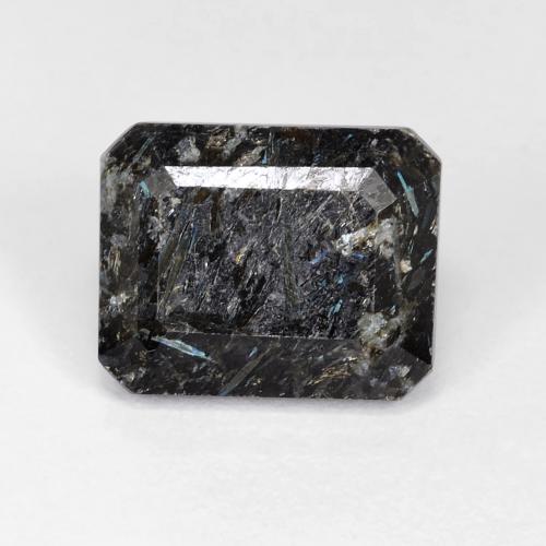 7.31 ct Black Nuummite Stone, Natural Nuummite in Octagon Step Cut Shape for Sale