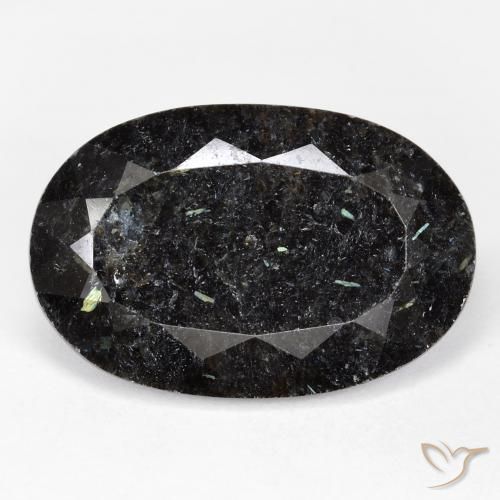 21.59ct Natural Black with Blue Sparkle Nuummite, Oval, Opaque