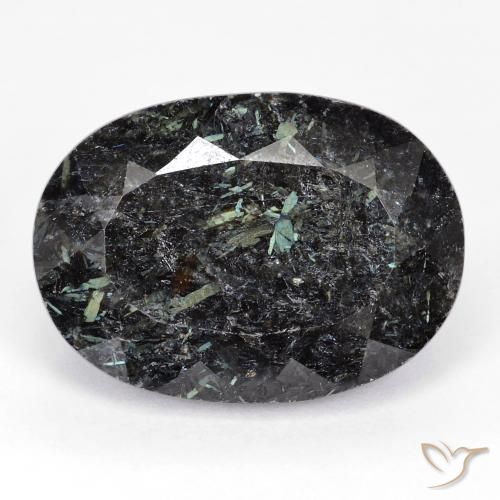 29.76ct Natural Black with Blue Sparkle Nuummite, Oval, Opaque