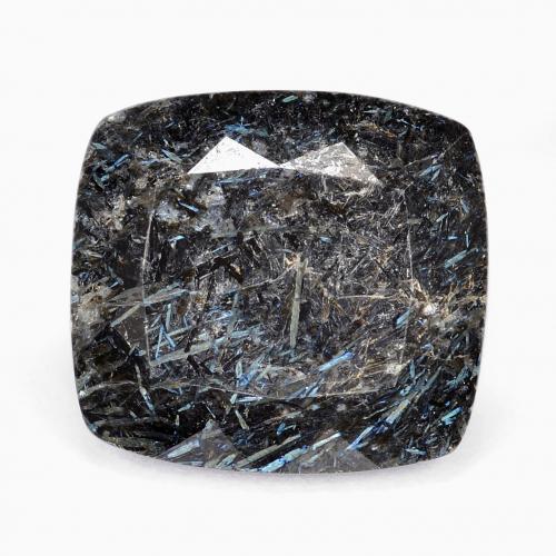 17,5 x 16,2mm schwarzer Nuummit im Kissenschliff aus Indien, Gewicht 20,36 ct, Garantiert echter Edelstein in Opaque Reinheit, 1 Stück Nuummit - die Farbe ist Schwarz mit blauem Glanz, Mohs-Härte von 5,5 - 6, Photo A