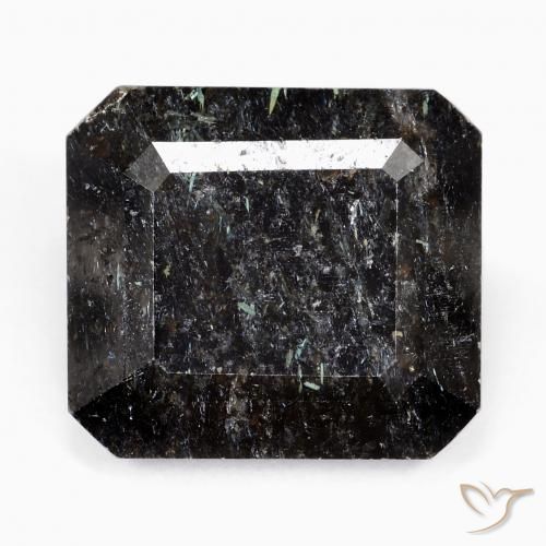 26.45ct Natural Black with Blue Sparkle Nuummite, Emerald Cut, Opaque