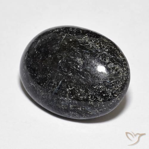 11.12 ct Black Nuummite Stone, Natural Nuummite in Oval Cabochon Shape for Sale