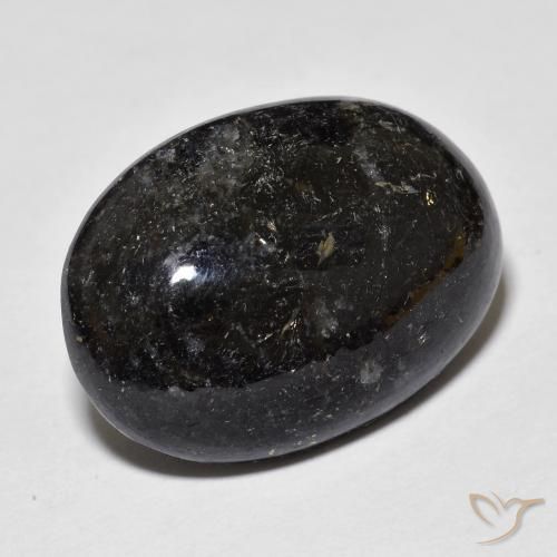 20.25 ct Black Nuummite Stone, Natural Nuummite in Oval Cabochon Shape for Sale