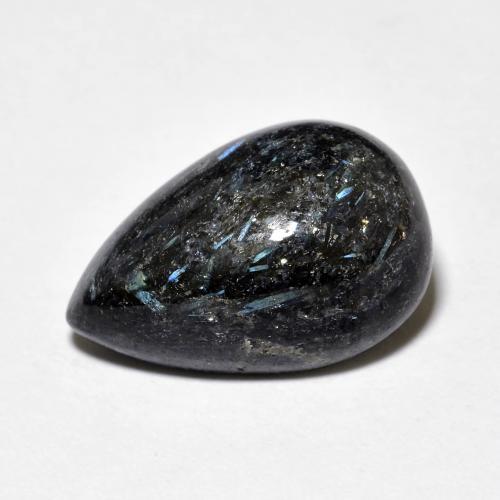 8,86ct Cabochon pera nero Nuummite dall'India, Dimension 16,6 x 11mm, Natural non trattati Gemstone, Opaque Clarity, 1 piece Nuummite in Nero con scintillio blu Color, Mohs Hardness of 5,5 - 6, Photo A