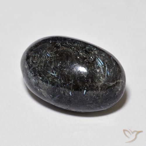 13.23 ct Black Nuummite Stone, Natural Nuummite in Oval Cabochon Shape for Sale