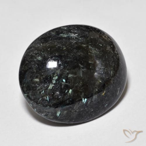 18.31 ct Black Nuummite Stone, Natural Nuummite in Oval Cabochon Shape for Sale