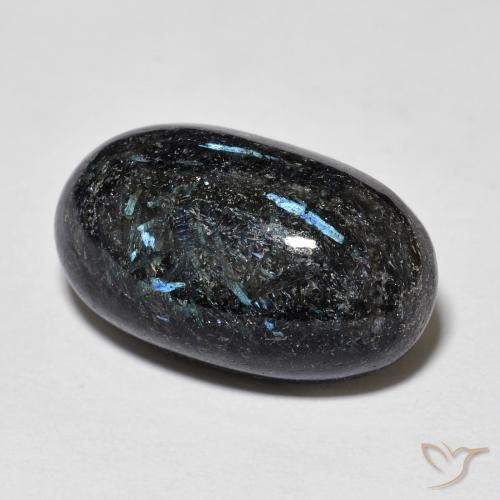 15.01ct Natural Black with Blue Sparkle Nuummite, Oval, Opaque