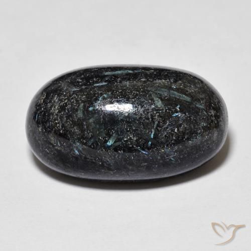 15.01 ct Black Nuummite Stone, Natural Nuummite in Oval Cabochon Shape for Sale
