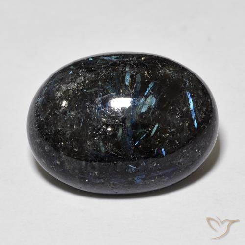 17,5ct Ovale cabochon nero Nuummite dall'India, Dimension 19,2 x 14,4mm, Natural non trattati Gemstone, Opaque Clarity, 1 piece Nuummite in Nero Color, Mohs Hardness of 5,5 - 6, Photo A