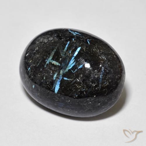 17.50 ct Black Nuummite Stone, Natural Nuummite in Oval Cabochon Shape for Sale