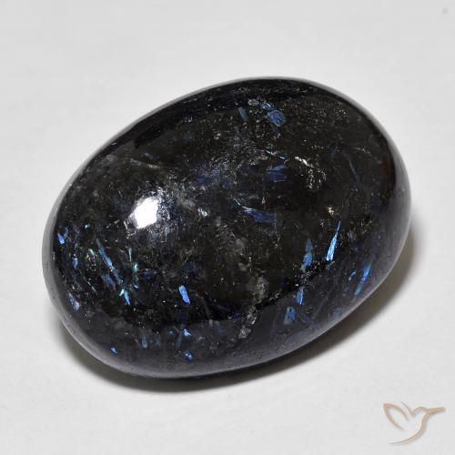 28.34 ct Black Nuummite Stone, Natural Nuummite in Oval Cabochon Shape for Sale