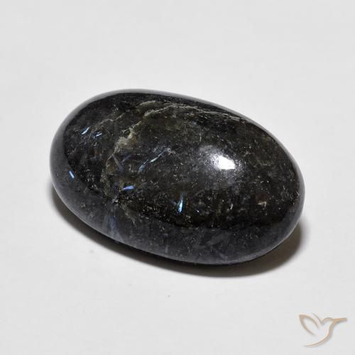 9.75 ct Black Nuummite Stone, Natural Nuummite in Oval Cabochon Shape for Sale