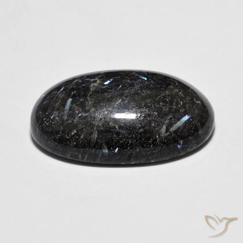 Nuummite Gemstone in 17.9 x 10.8 mm Size for Sale, Nuummite Stone in Black with Blue Sparkle Color