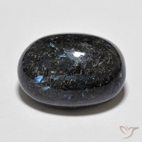 16.00 ct Black Nuummite Stone, Natural Nuummite in Oval Cabochon Shape for Sale