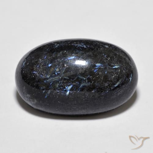 16.43ct Natural Black with Blue Sparkle Nuummite, Oval, Opaque