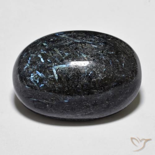 20.13ct Natural Black with Blue Sparkle Nuummite, Oval, Opaque