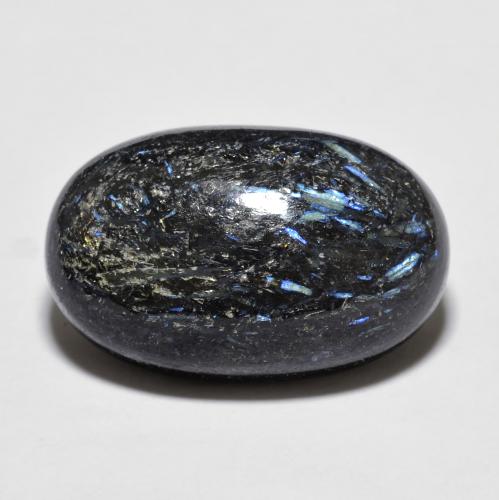 11.98 ct Black Nuummite Gemstone, Nuummite Gem in Oval Cabochon Shape for Sale.