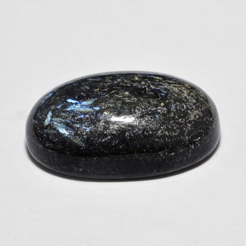 Nuummite Gemstone in 18 x 11.4 mm Size for Sale, Nuummite Stone in Black with Blue Sparkle Color