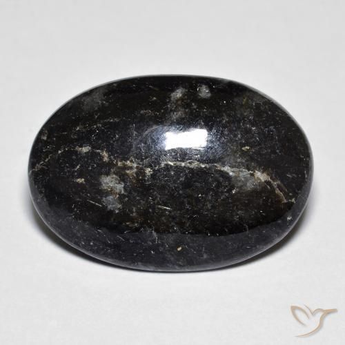 13.80 ct Black Nuummite Stone, Natural Nuummite in Oval Cabochon Shape for Sale