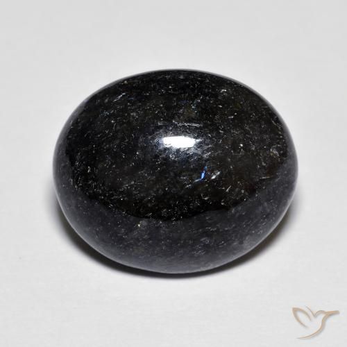 9,11ct Ovale cabochon nero Nuummite dall'India, Dimension 15,1 x 12,6mm, Natural non trattati Gemstone, Opaque Clarity, 1 piece Nuummite in Nero con scintillio blu Color, Mohs Hardness of 5,5 - 6, Photo A