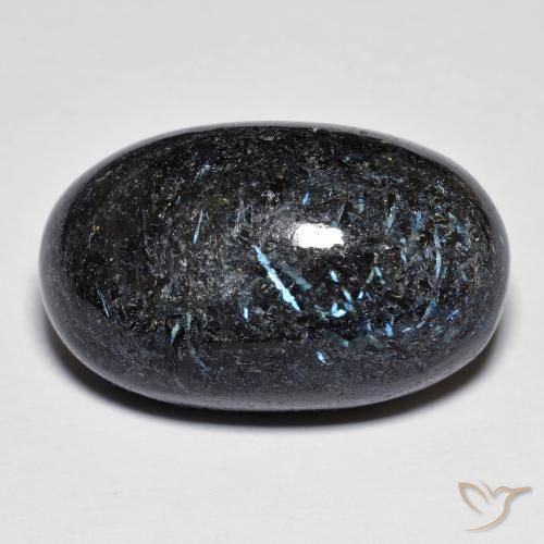 28.08 ct Black Nuummite Stone, Natural Nuummite in Oval Cabochon Shape for Sale