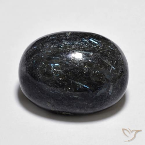 15.11ct Natural Black with Blue Sparkle Nuummite, Oval, Opaque