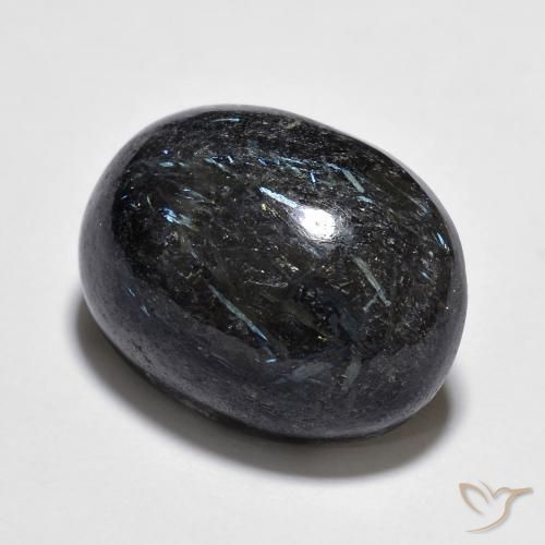 15.11 ct Black Nuummite Stone, Natural Nuummite in Oval Cabochon Shape for Sale