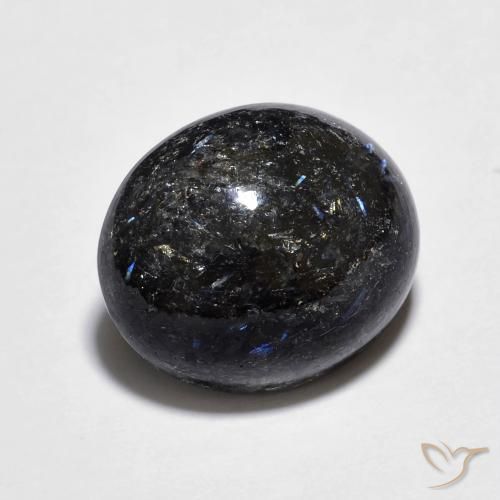 6.95 ct Black Nuummite Stone, Natural Nuummite in Oval Cabochon Shape for Sale