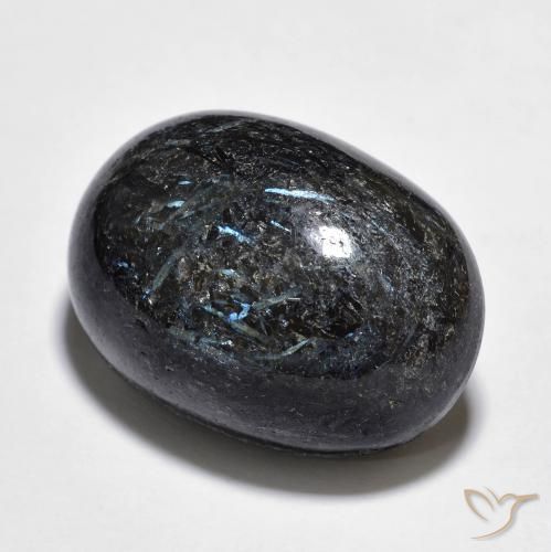 25.34 ct Black Nuummite Stone, Natural Nuummite in Oval Cabochon Shape for Sale